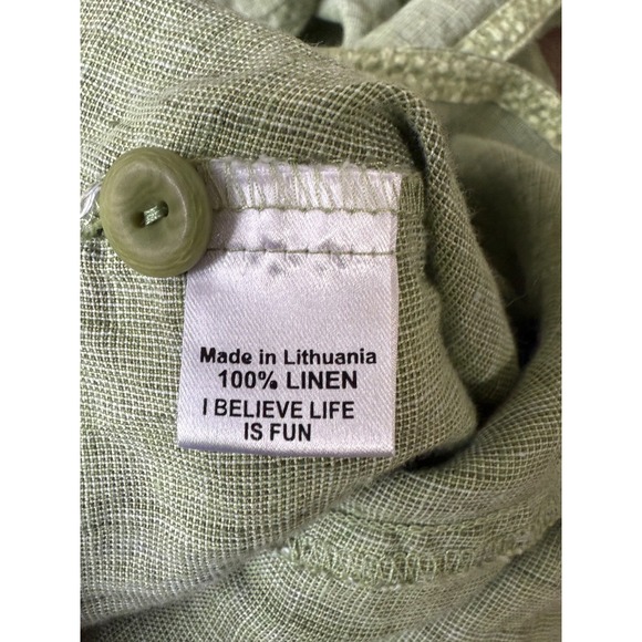 FLAX 1G Green Linen Button Front Top‎ Women 1X Lagenlook Minimalist Casual Artsy - Picture 12 of 15